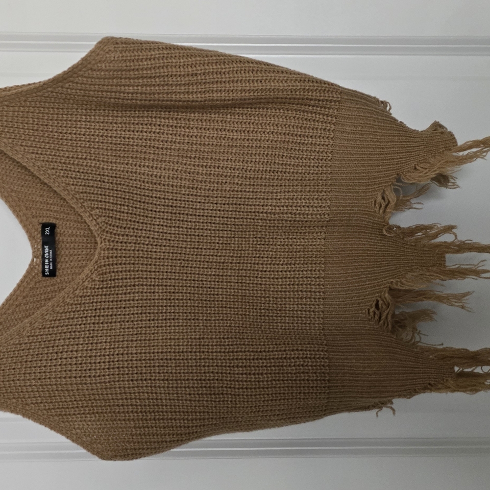 Tan Knit Fringe Sweater Vest